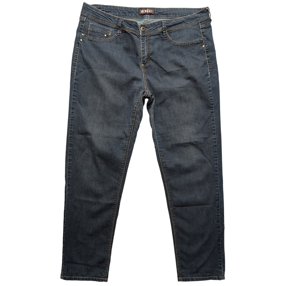 Y2K Bongo Straight Leg Jeans Womens 20 Dark Blue Wash Stretch Studded Pockets